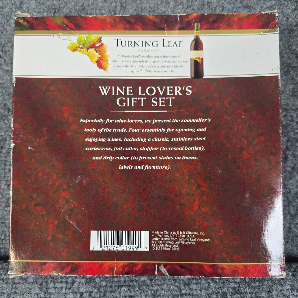 Turning Leaf California Wine Lover's Gift Set Corkscrew Stopper Foil Cutter Drip - Picture 2 of 6